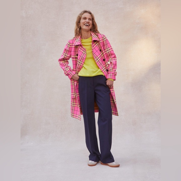 NWT Boden Cheltenham Trench Coat Pink Neon Check US 10 / UK 14P - Picture 13 of 16